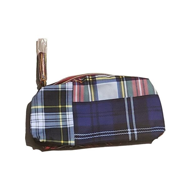 Estee Lauder Makeup Bag Full Zip‎ Plaid Est 1946 Recycled Tassel Everyday - Picture 2 of 5
